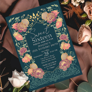 Enchanted Garden Floral Sweet 16 Birthday Invitation