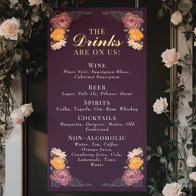 Enchanted Garden Floral Wedding Drinks Bar Menu Banner (Creator Uploaded)