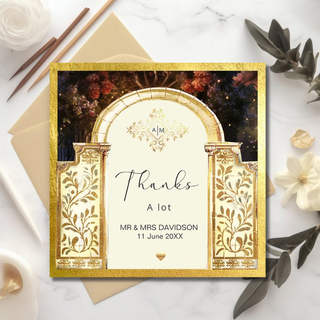 Enchanted Garden Gate Flat Thank You Card (Enchanted Garden Gate Flat Thank You Card #zazzlemade #weddingthankyoucard #luxurystyle #arch)