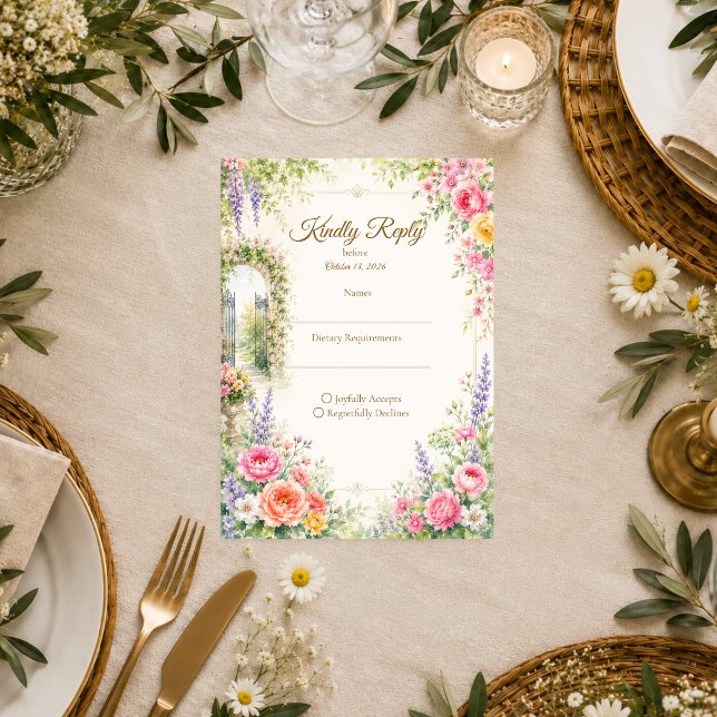Enchanted Garden Gate Romance Wedding RSVP Card (Creator Uploaded)