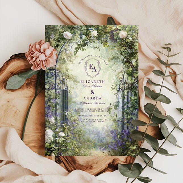 Enchanted Garden Gate Rustic Outdoor Wedding Invitation (Creator Uploaded)