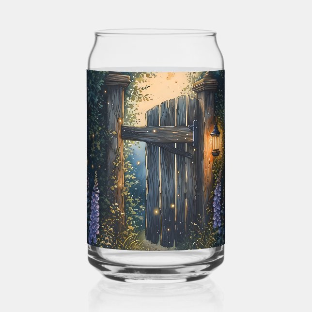 Enchanted Garden Gate Under Firefly Sky Can Glass (Front)