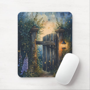 Enchanted Garden Gate Under Firefly Sky Mouse Mat