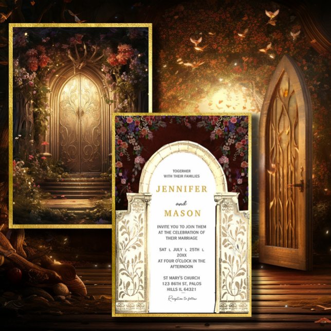 Enchanted Garden Gate Wedding Invitation (Enchanted Garden Gate Wedding Invitation #zazzlemade #dreamyinvitation#zazzlefinds #vintagefairytale)