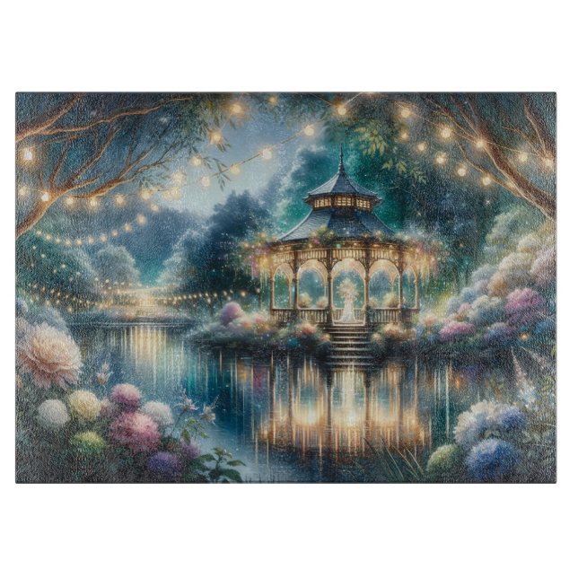 Enchanted Garden Gazebo Twilight Reflection Cutting Board (Front)