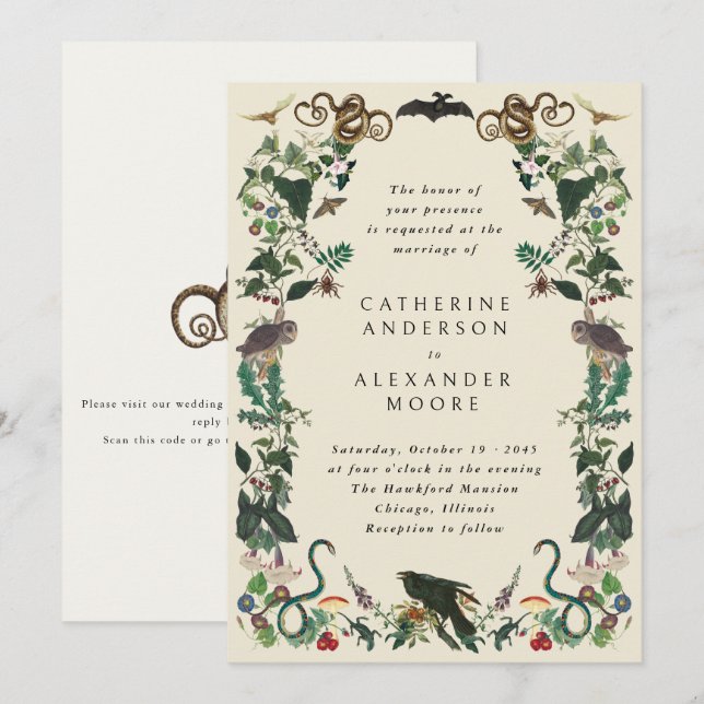 Enchanted Garden Gothic Botanical Frame Wedding Invitation (Front/Back)
