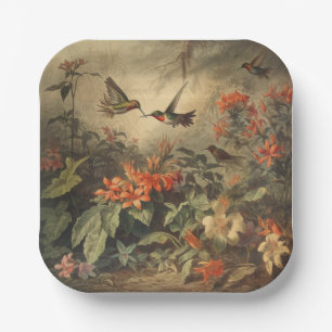 Enchanted Garden Hummingbird Party Hosting Art Paper Plate
