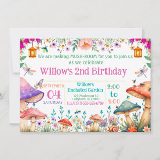 Enchanted Garden Mushroom Birthday Party Invite
