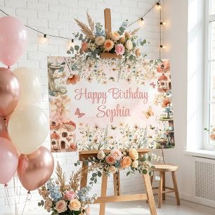Enchanted Garden Mushroom Girl's 1st Birthday Poster