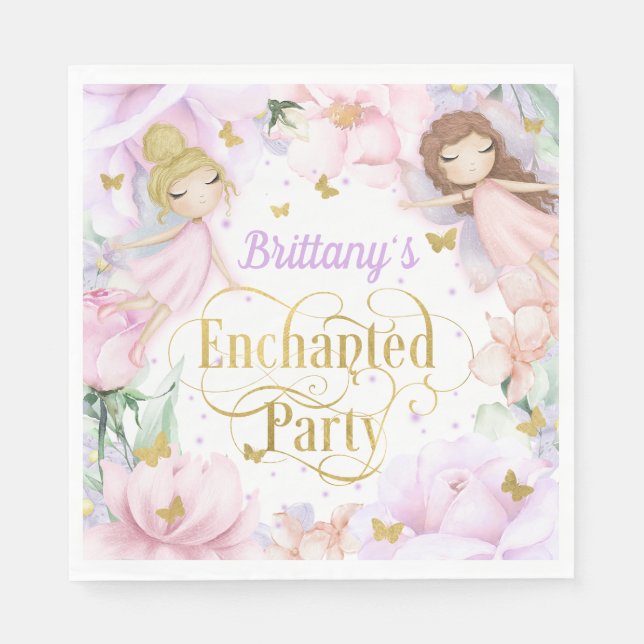 Enchanted Garden Party Fairy Themed Birthday Napkin (Front)