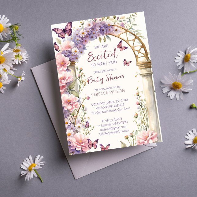 Enchanted garden pastel butterflies baby shower invitation (Enchanted garden pastel butterflies girls spring summer baby shower template invitation  download)