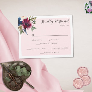 Enchanted Garden Pink Blush Burgundy Navy RSVP Card