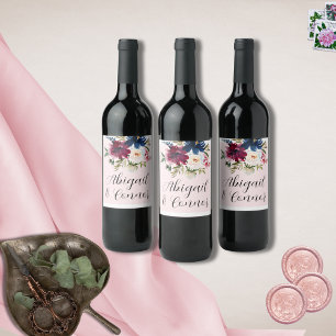 Enchanted Garden Pink Blush Burgundy Navy Wine Label