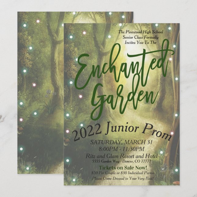 Enchanted Garden Prom Dance Invitation (Front/Back)