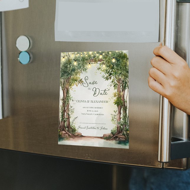 Enchanted Garden String Lights Save the Date (Enchanted Garden String Lights Save the Date Magnet | Rustic Outdoor Wedding Magnetic Announcement)