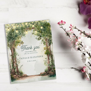 Enchanted Garden String Lights Wedding Thank You Postcard
