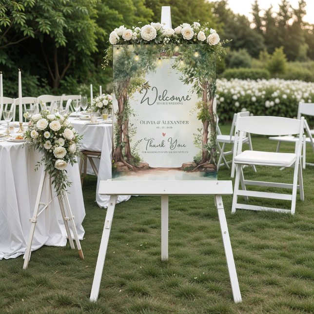 Enchanted Garden String Lights Wedding Welcome Poster (Enchanted Garden String Lights Wedding Welcome Sign | Rustic Outdoor Wedding Welcome Poster)