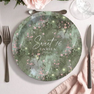 Enchanted Garden Sweet 16 Pattern Pink ID1163 Paper Plate