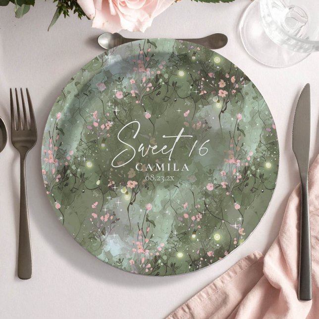 Enchanted Garden Sweet 16 Pattern Pink ID1163 Paper Plate (Creator Uploaded)