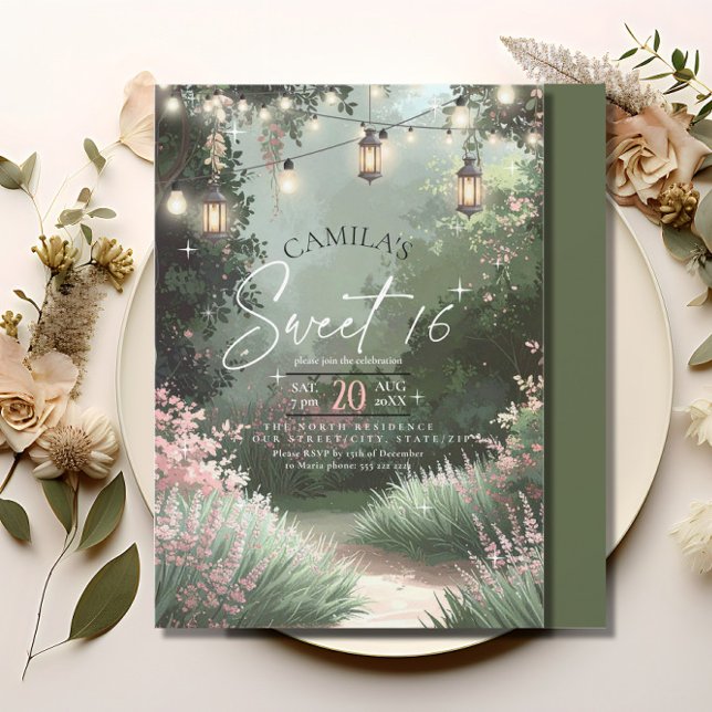 Enchanted Garden Sweet 16 Pink ID1163 Invitation (Creator Uploaded)