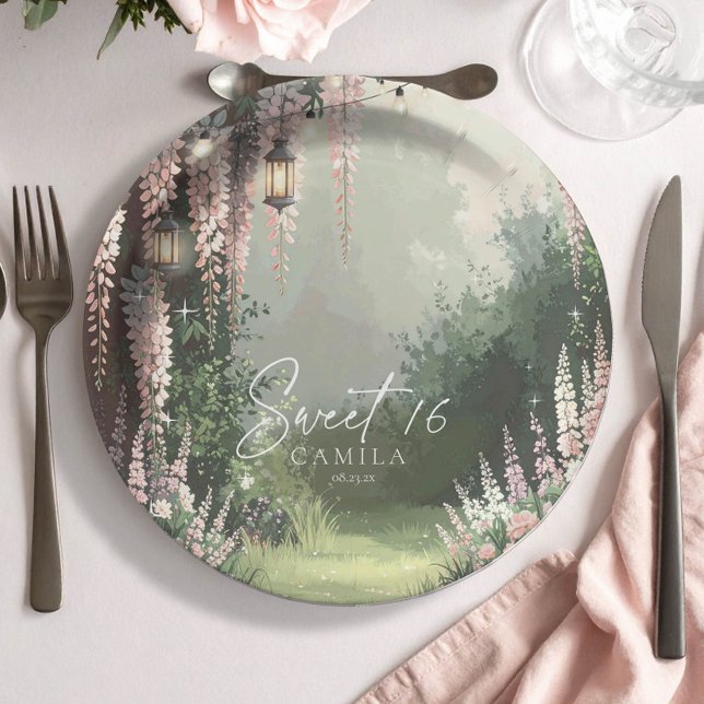 Enchanted Garden Sweet 16 Pink ID1163 Paper Plate (Creator Uploaded)