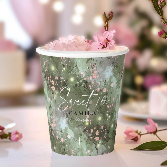 Enchanted Garden Sweet 16 Pink Pattern ID1163 Paper Cups (Creator Uploaded)