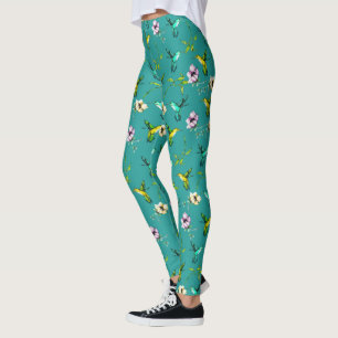 Enchanted Garden Watercolor Hummingbirds & Flowers Leggings