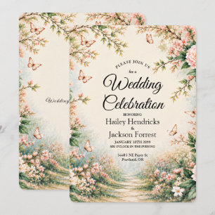 Enchanted Garden Wildflower Butterfly Wedding Invitation