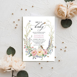 Enchanted Garden Wildflower Roses Bird Baby Shower Invitation