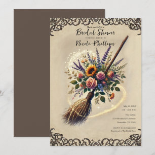 Enchanted Garden Witches Broomstick Bridal Shower Invitation
