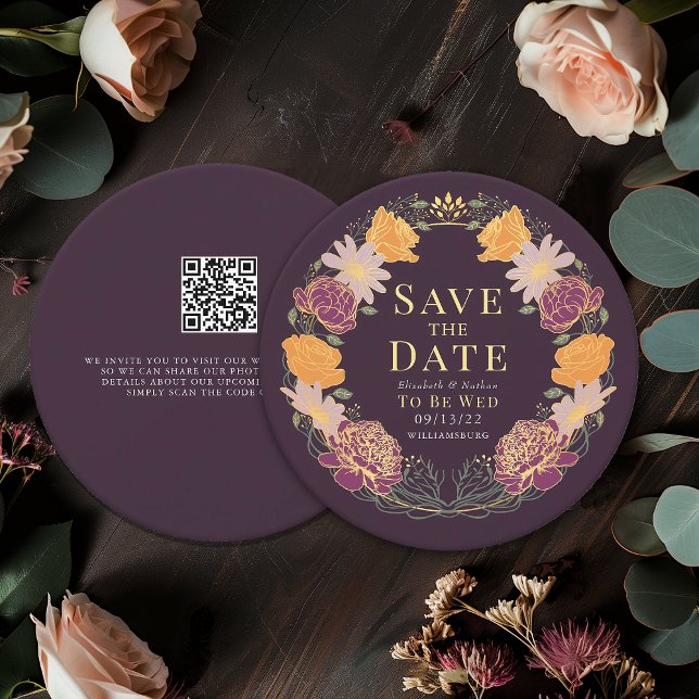 Enchanted Garden Wreath Wedding QR Save the Date  Invitation (Creator Uploaded)