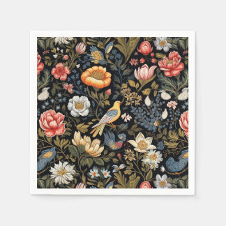 Enchanted Garden Yellow Bird and Flowers Vintage Napkin