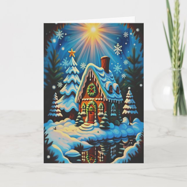 Enchanted Gingerbread Winter Scene Holiday Card (Front)