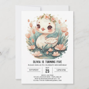Enchanted Girly Swan Bird Birthday Invitation