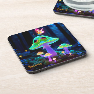 Enchanted Glowing Mushroom & Butterfly Fantasy Coaster