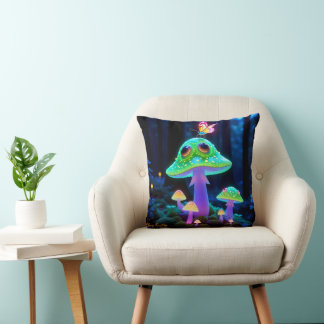 Enchanted Glowing Mushroom & Butterfly Fantasy Cushion