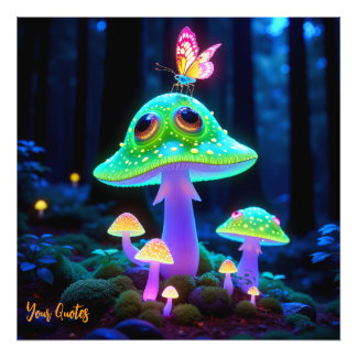Enchanted Glowing Mushroom & Butterfly Fantasy Photo Print