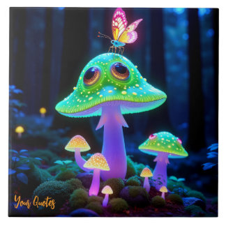 Enchanted Glowing Mushroom & Butterfly Fantasy Tile
