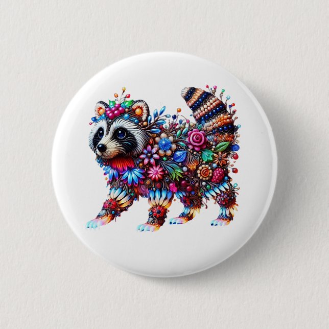 Enchanted Glowing Racoon 6 Cm Round Badge (Front)