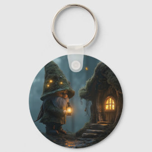 Enchanted Gnome Cottage in the Moonlight: Fantasy Key Ring