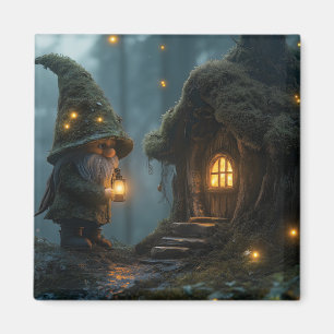 Enchanted Gnome Cottage in the Moonlight: Fantasy Magnet