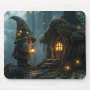 Enchanted Gnome Cottage in the Moonlight: Fantasy Mouse Mat