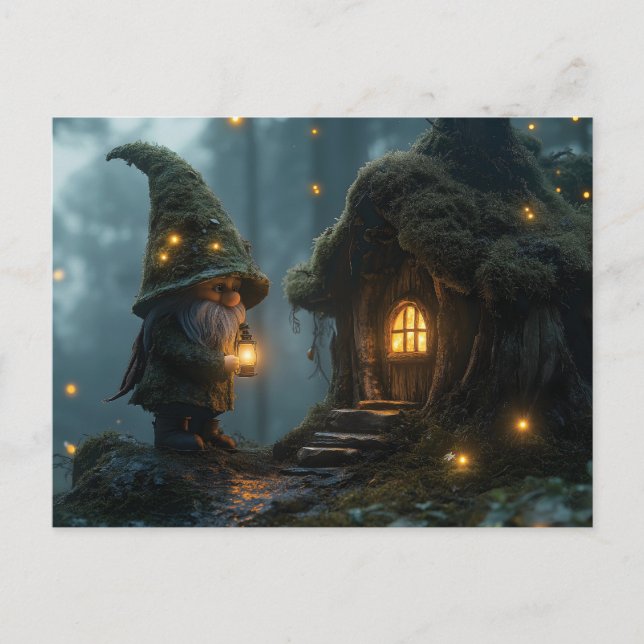 Enchanted Gnome Cottage in the Moonlight: Fantasy  Postcard (Front)
