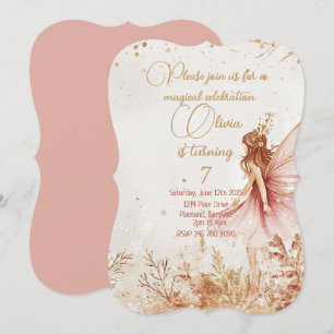 Enchanted Gold and Pink Fairy Birthday Invitation