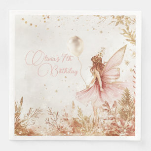 Enchanted Gold and Pink Fairy Birthday Invitation Napkin