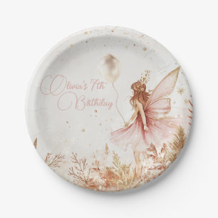 Enchanted Gold and Pink Fairy Birthday Invitation Paper Plate