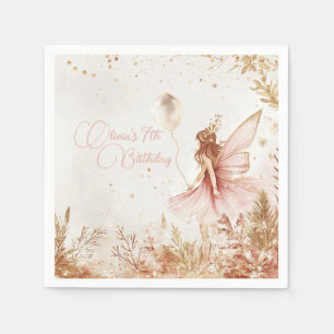 Enchanted Gold and Pink Fairy Birthday  Napkin