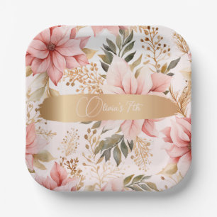 Enchanted Gold and Pink Fairy Birthday Paper Plate