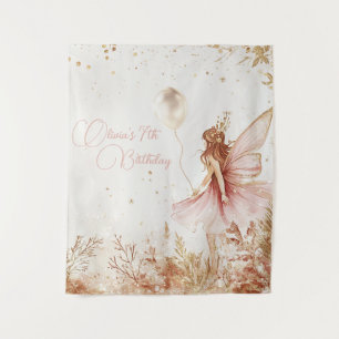 Enchanted Gold and Pink Fairy Birthday  Tapestry