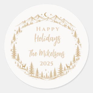 Enchanted Gold Christmas Tree Woodland Classic Round Sticker